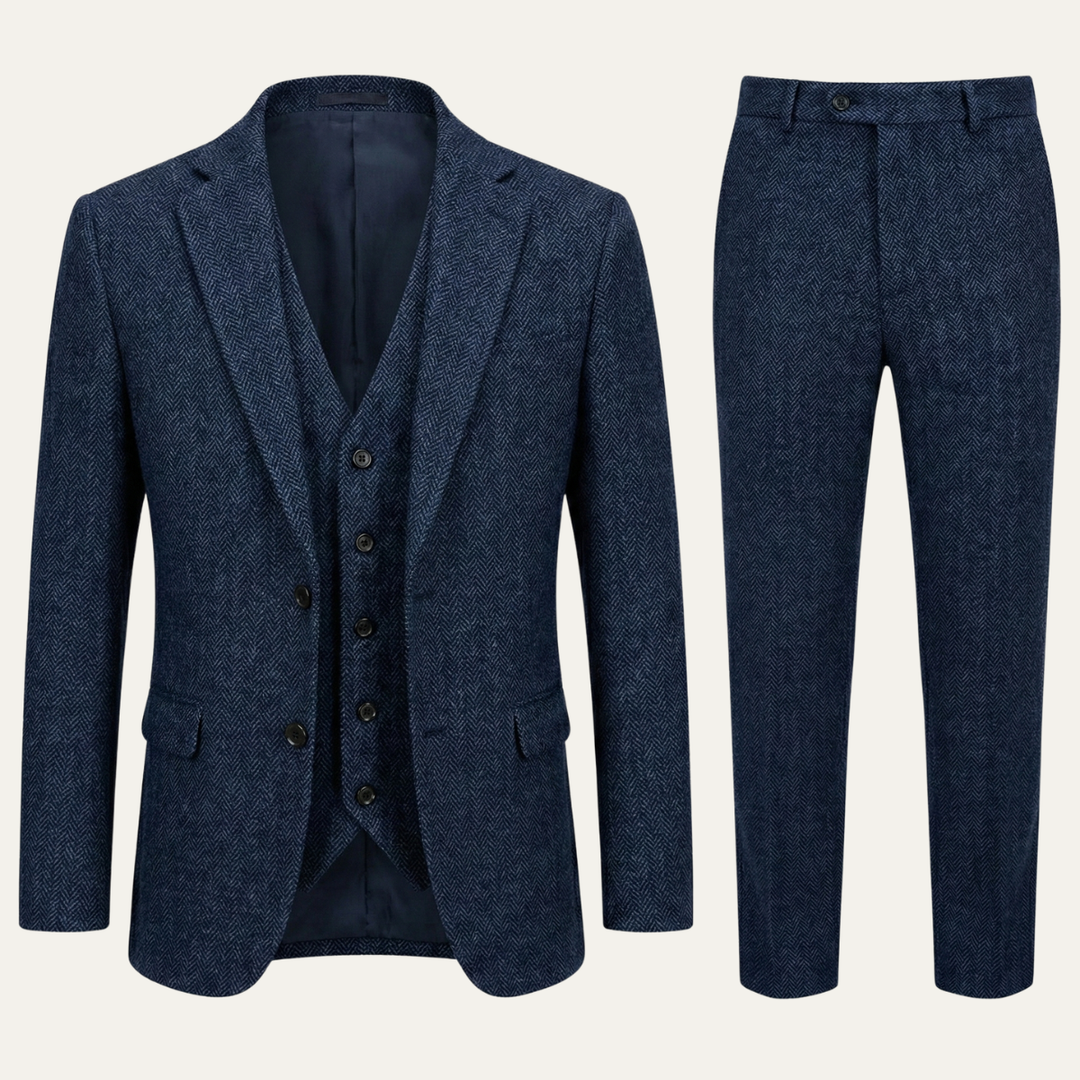 Freja Andersen | Herre tweed 3 Piece jakkesæt - slim fit sildeben jakke, Vest & bukser