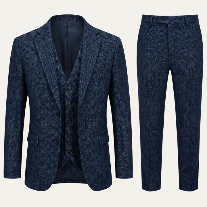 Freja Andersen | Herre tweed 3 Piece jakkesæt - slim fit sildeben jakke, Vest & bukser