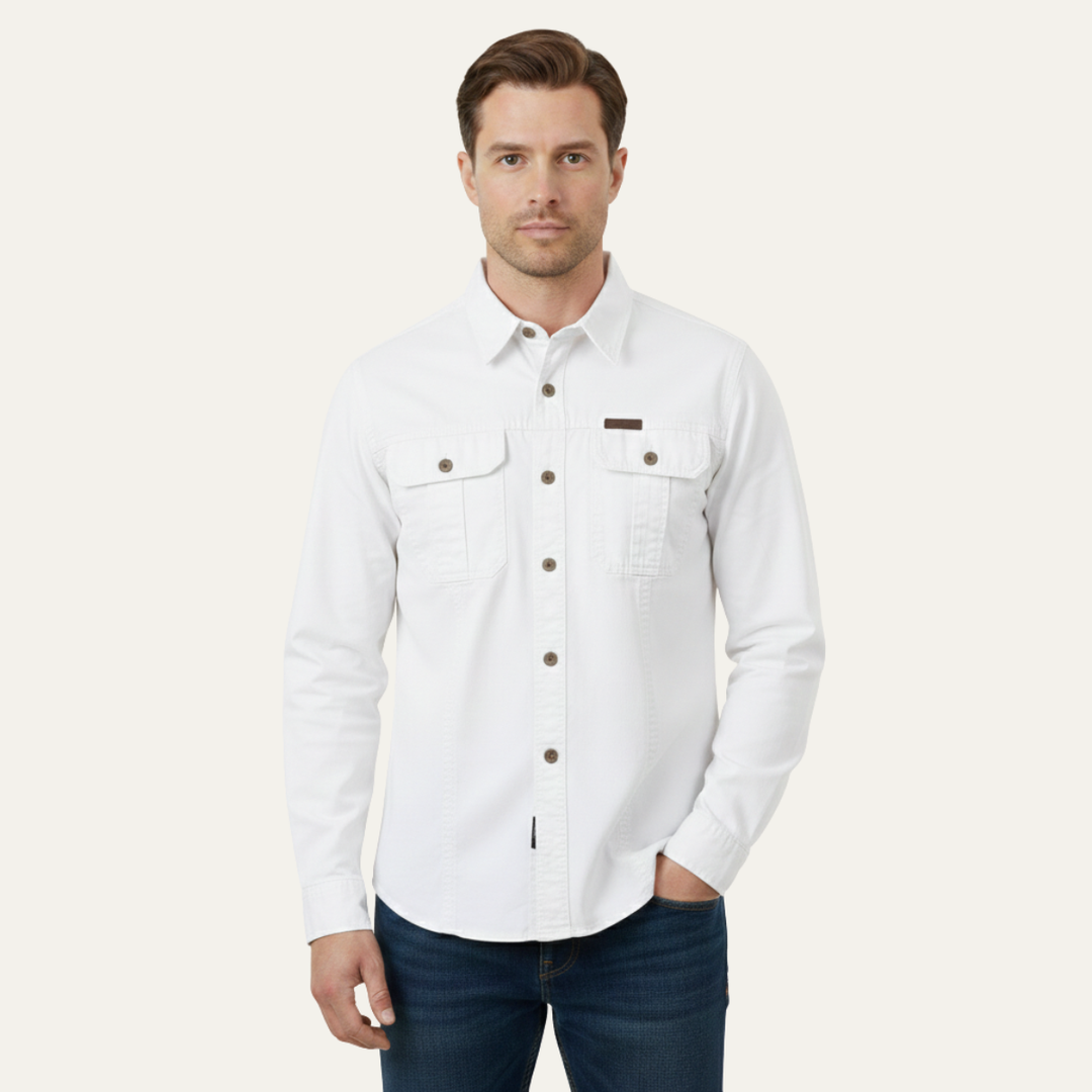Ashton Ridge herre ensfarvet Multi Pocket bomuld Cargo skjorte