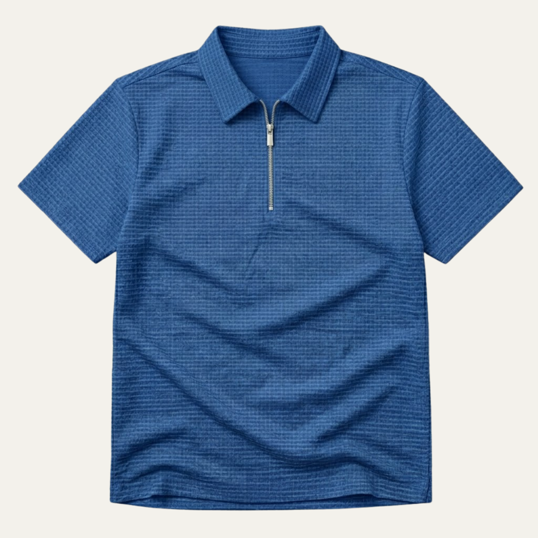 Freja Andersen | Herre Waffle strik halv lynlås poloshirt