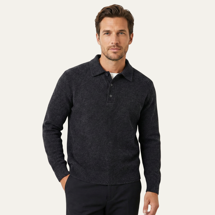 Freja Andersen | Herre trendy blød strik polo kashmir trøje