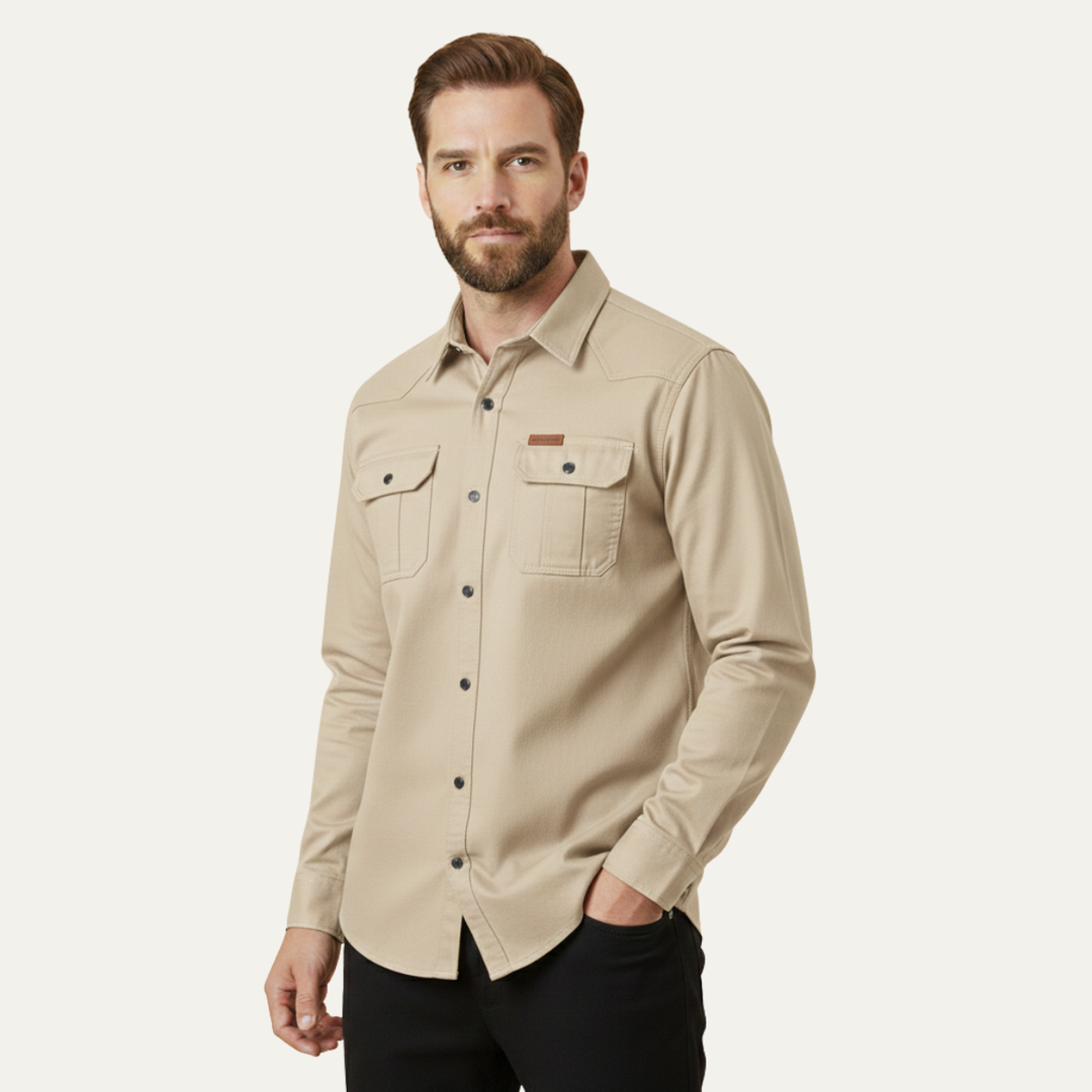 Cedarfield | Herre ensfarvet Multi Pocket blød Cargo skjorte