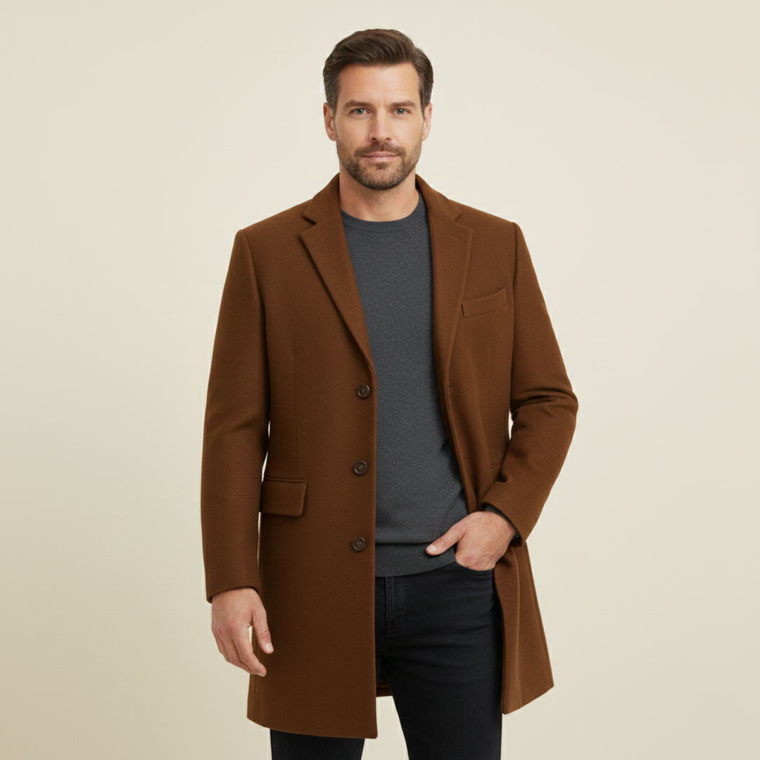 Freja Andersen | Herre stilren enkeltknappet uldblanding Overcoat