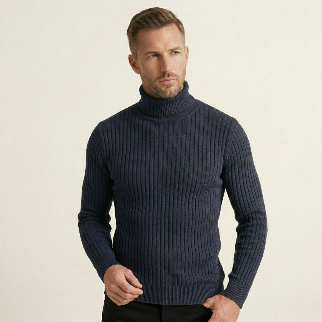 Freja Andersen | Herre slim fit rullekrave ribstrikket trøje
