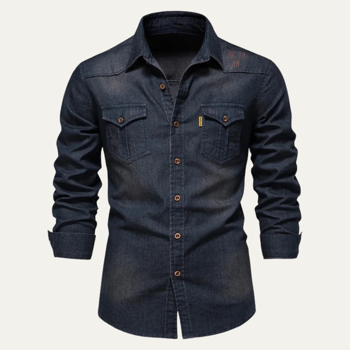 Freja Andersen | Herre trendy slim fit stående krave bomuld skjorte