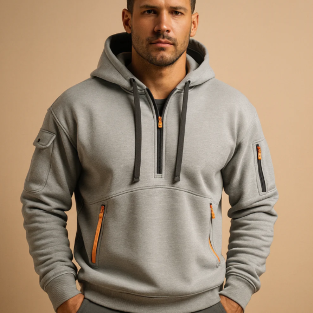 Freja Andersen | Herre afslappet halv lynlås Hoodie trøje med Zipper Pockets