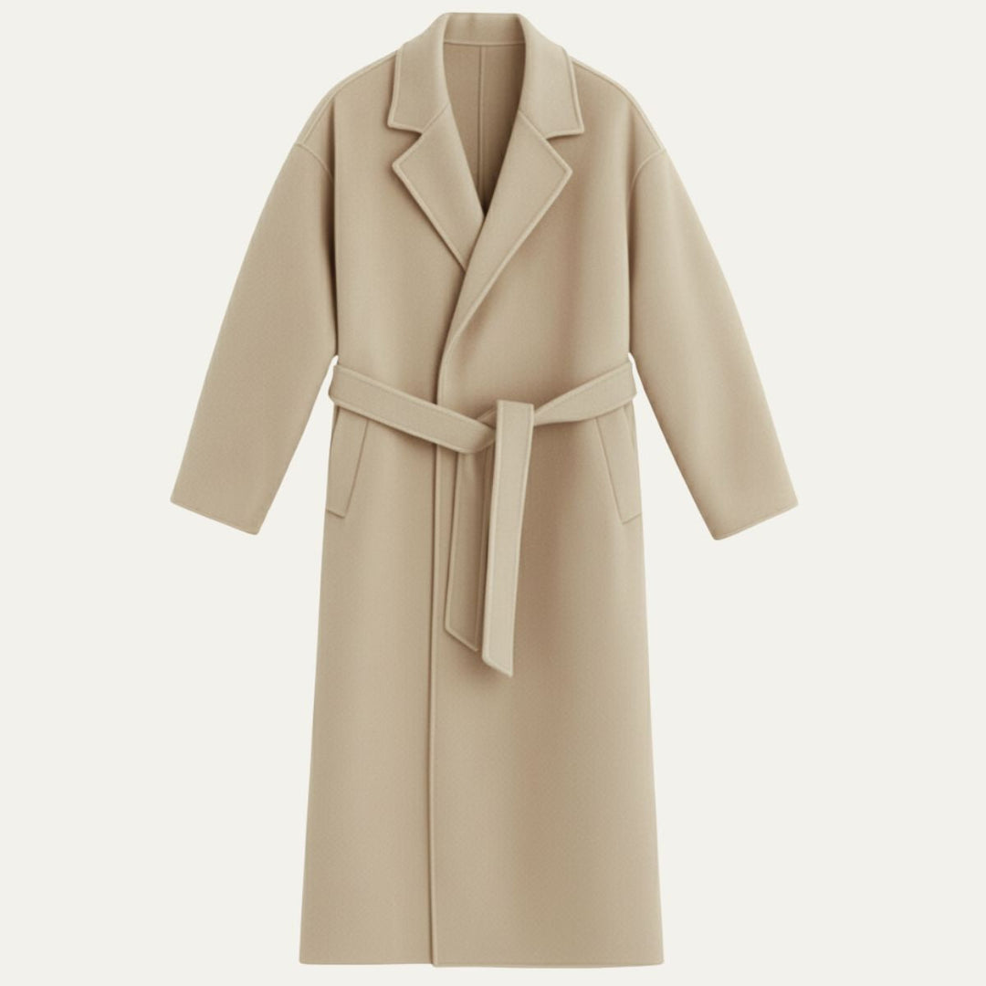 Freja Andersen | Herre Elegant Camel Wrap uld frakke med bælte