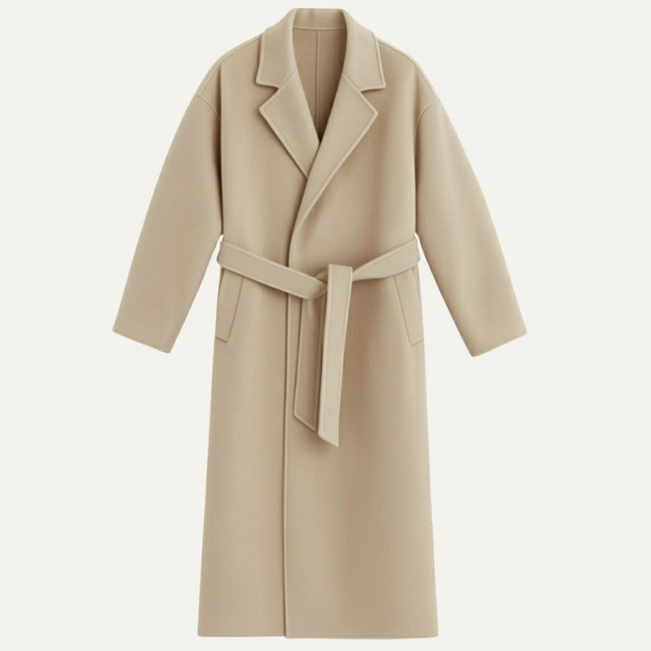 Freja Andersen | Herre Elegant Camel Wrap uld frakke med bælte