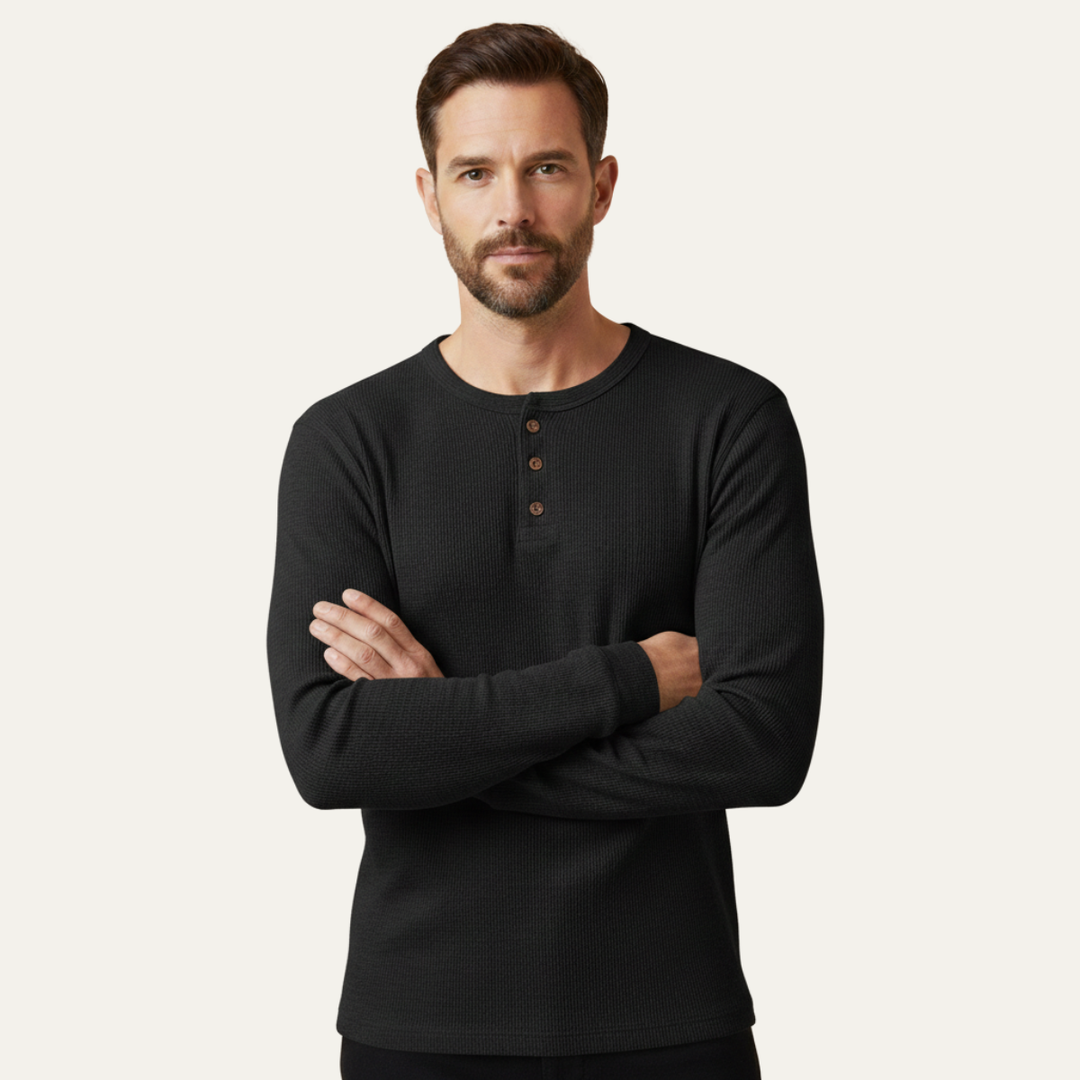 Glenhurst Park herre slim fit Thermal bomuld Waffle strik Henley skjorte
