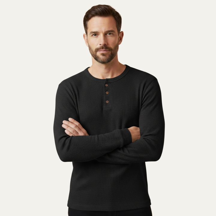 Glenhurst Park herre slim fit Thermal bomuld Waffle strik Henley skjorte