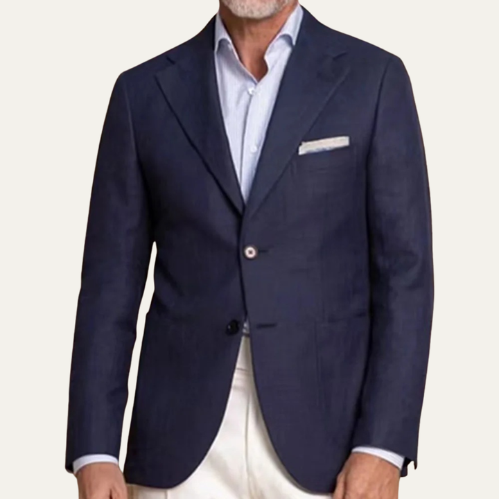 Freja Andersen | Herre 2 Piece jakkesæt - enkeltknappet slim fit marineblå blazer med hvid bukser