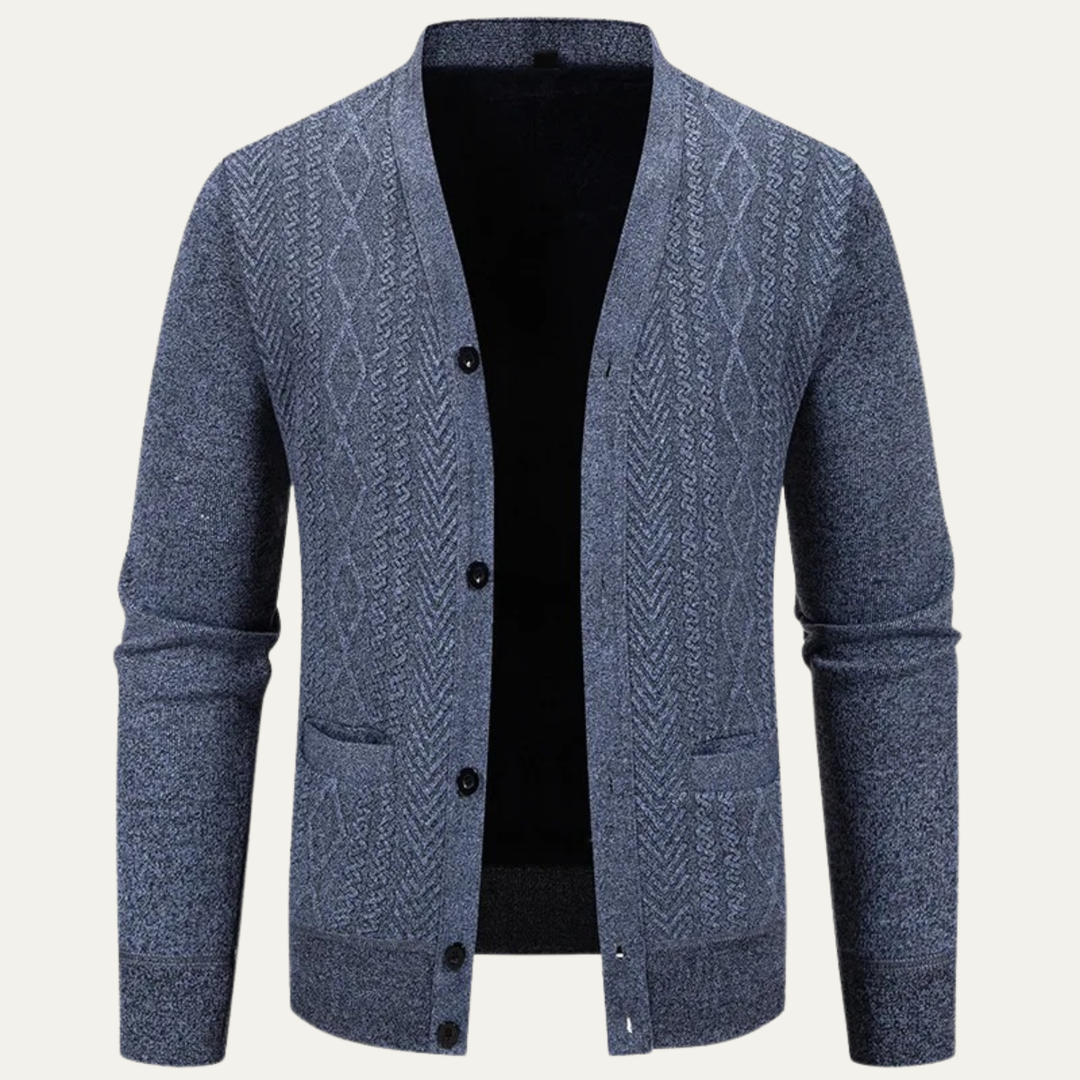 Freja Andersen | Herre V-hals knaplukning afslappet strikket cardigan