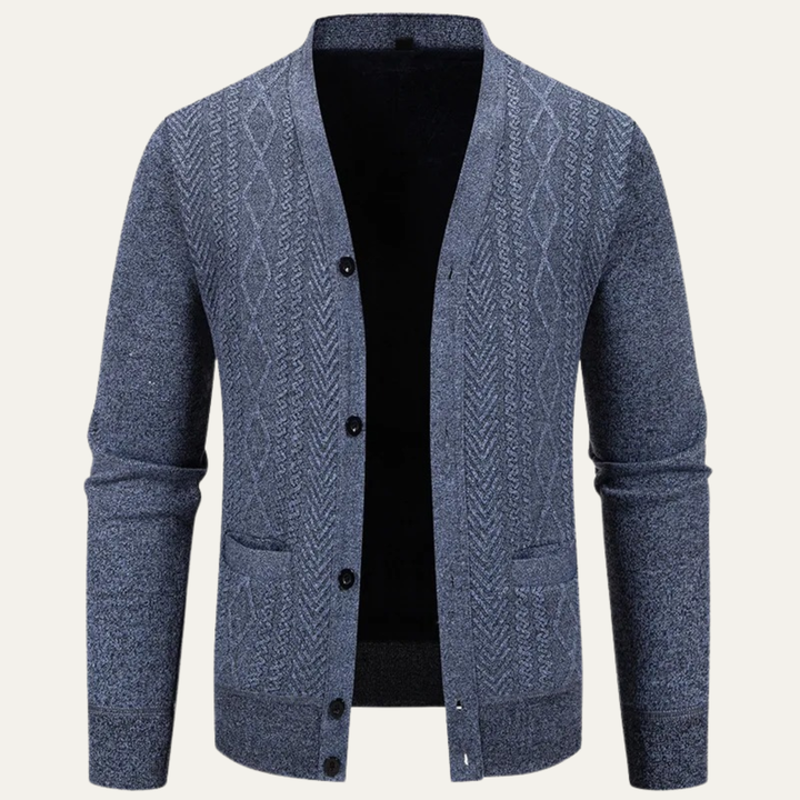 Freja Andersen | Herre V-hals knaplukning afslappet strikket cardigan
