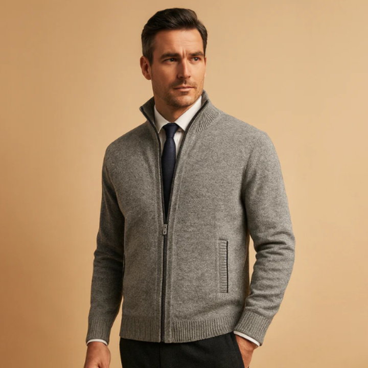 Glenwood | Herre klassisk strikket Zip cardigan med stående krave