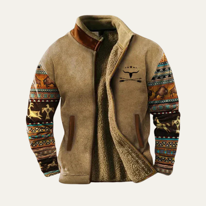 Freja Andersen | Herre vintage varm sherpa Lined vinter frakke med Patterned ærmer