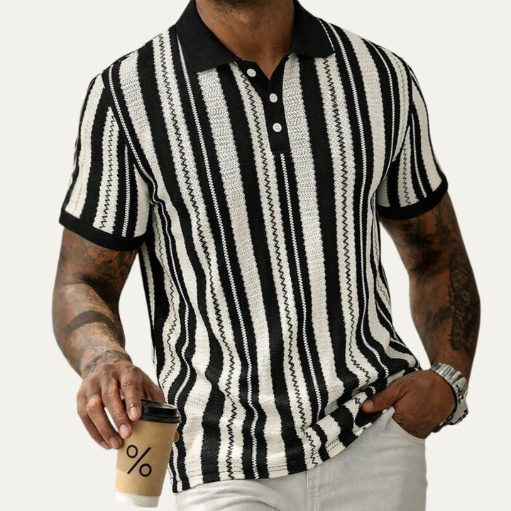 Freja Andersen | Herre stribet strik poloshirt