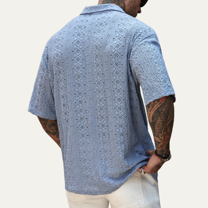 Glenridge Hill herre Bohemian Crochet Mesh hør skjorte - lyseblå