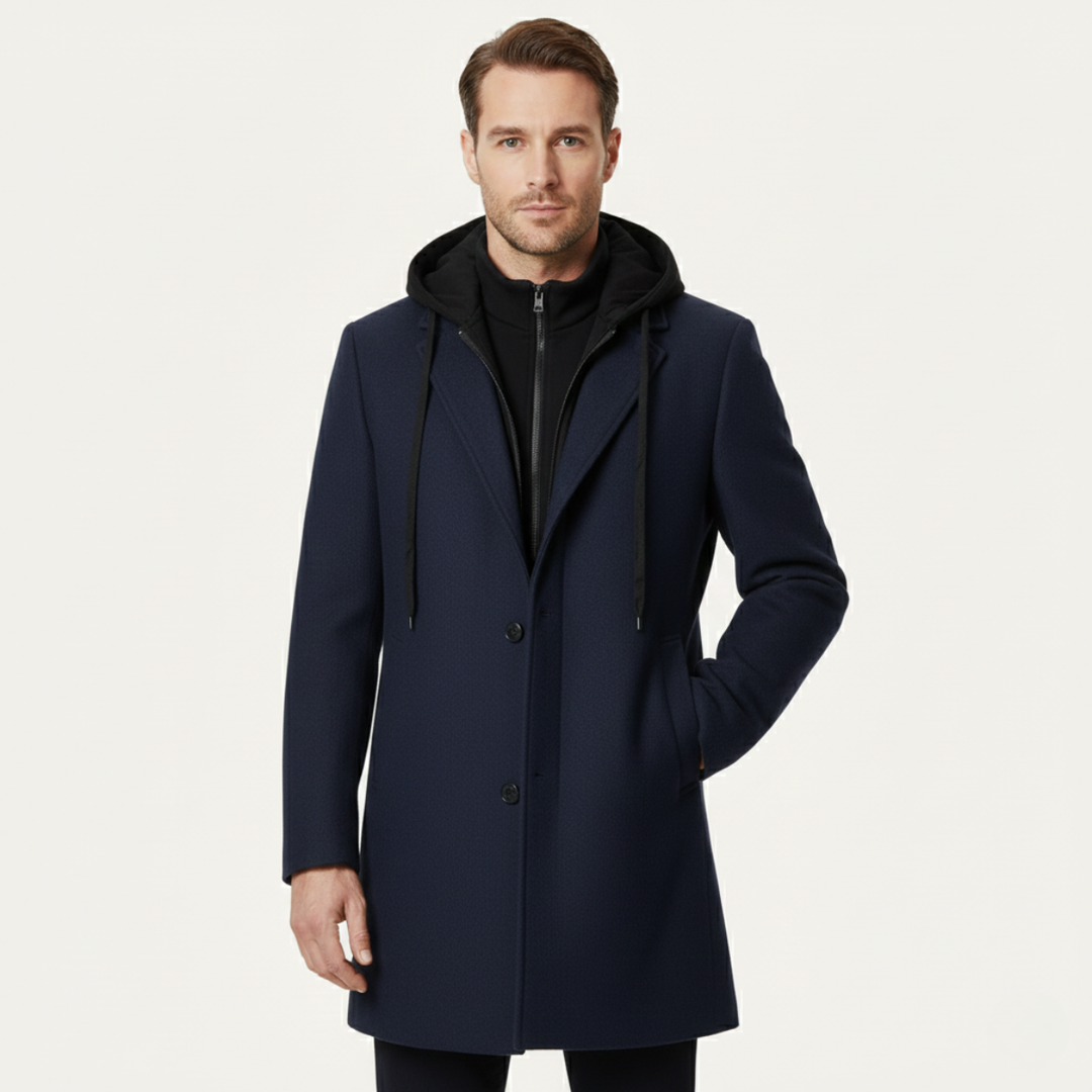 Freja Andersen | Herre med hætte uld Overcoat med quiltet Lining
