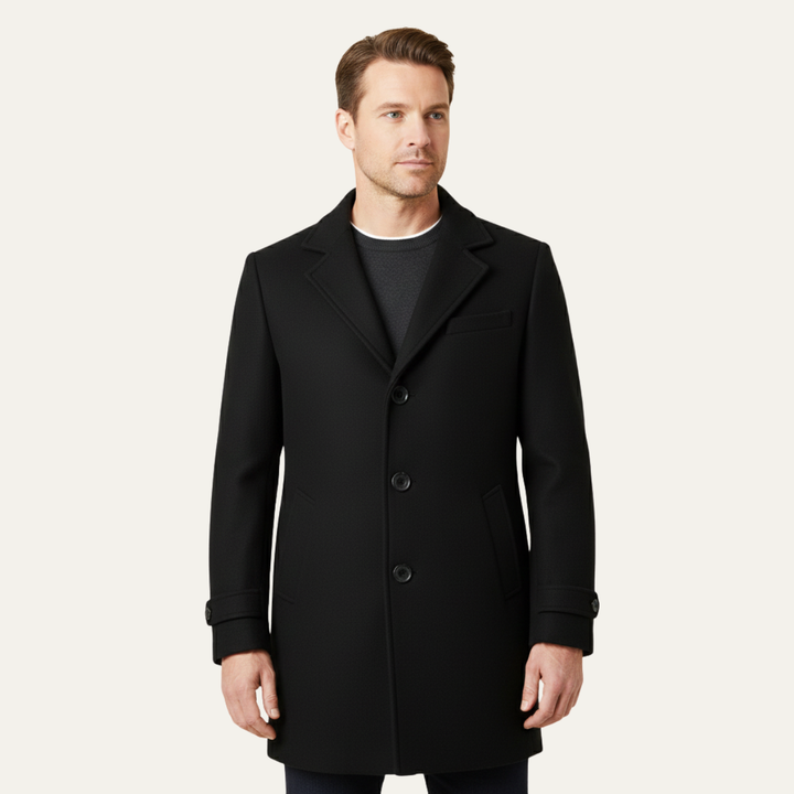 Freja Andersen | Herre lang dobbeltknappet uldblanding stilren Overcoat
