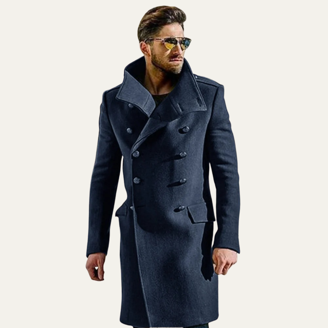 Freja Andersen | Herre Elegant dobbeltknappet lang uld trenchcoat