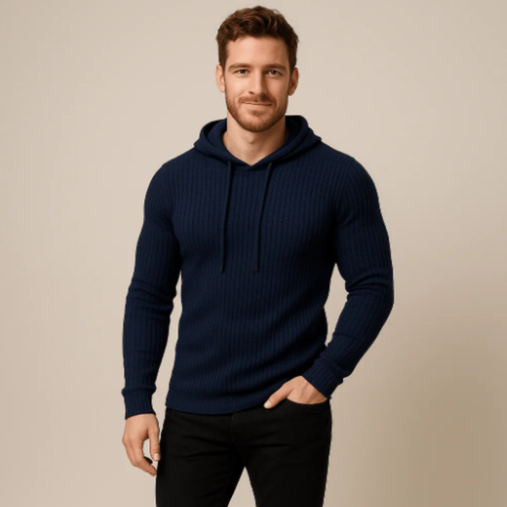 Freja Andersen | Herre slim fit snøre ribstrikket Hoodie trøje