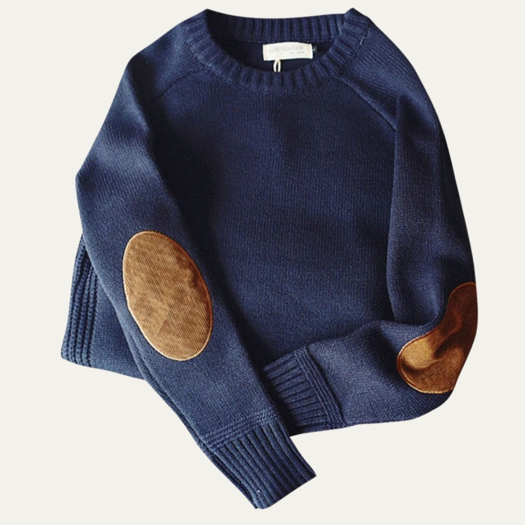 Porta Romana herre strikket rund hals trøje med Elbow Patches