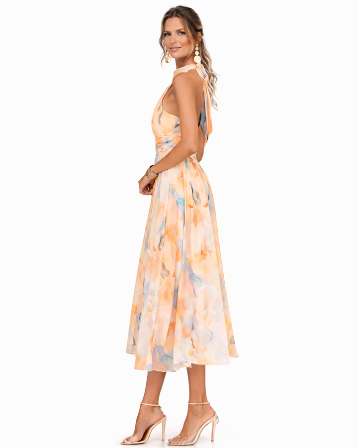 Aurora | Akvarel Print Halterneck Kjole