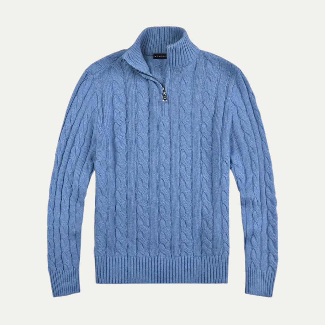 Genève Old Money halv lynlås trøje til mænd - 100% merino uld