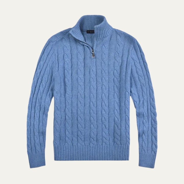 Genève Old Money halv lynlås trøje til mænd - 100% merino uld
