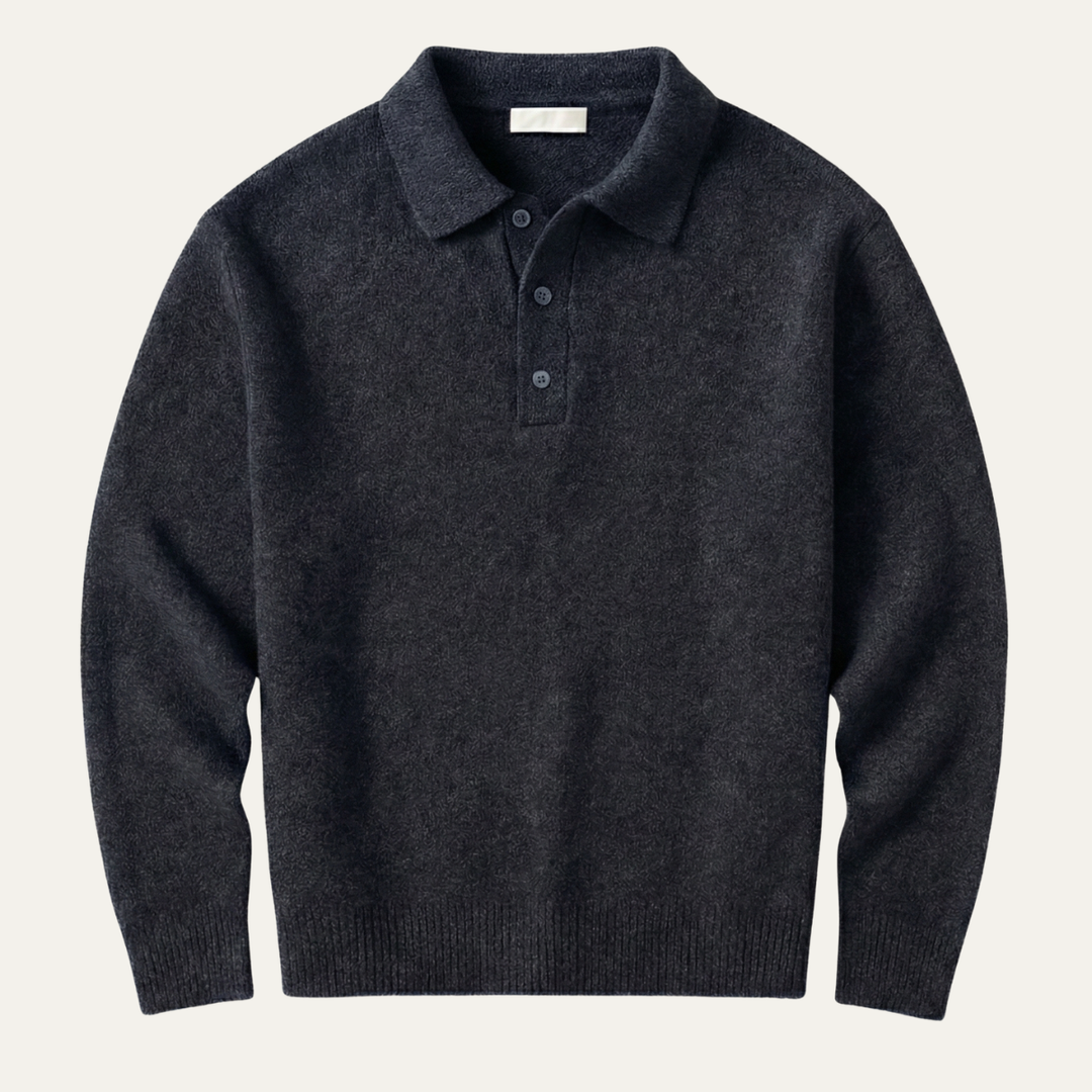 Freja Andersen | Herre trendy blød strik polo kashmir trøje