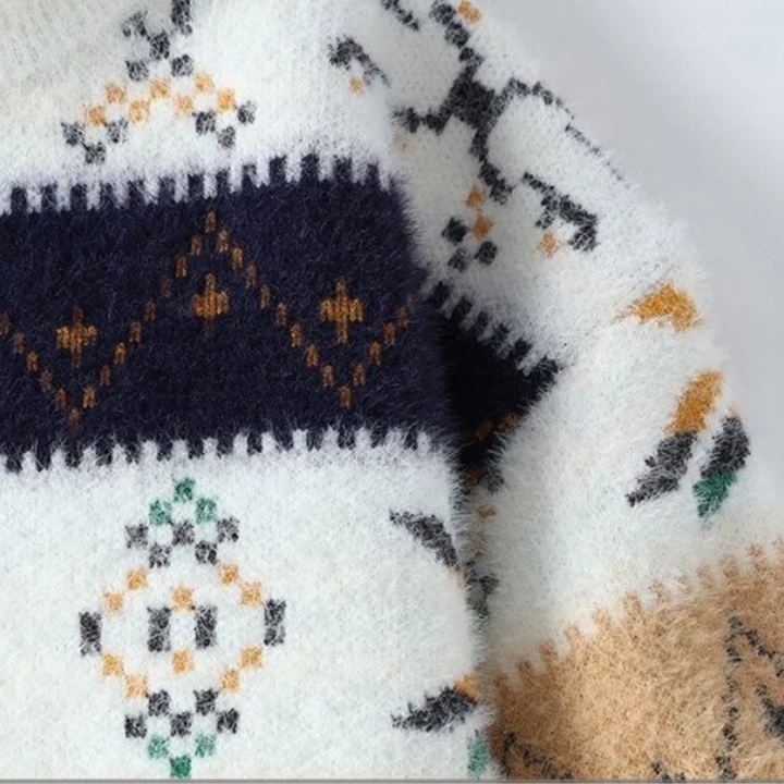 Preston | Herre Fleece rund hals strik trøje med Nordic Pattern