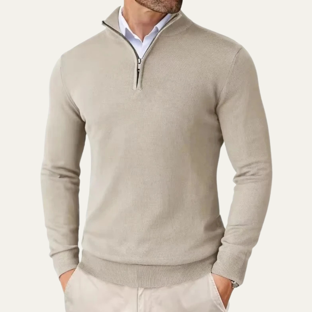 Elmwood | Herre kvart lynlås strikket Mock Neck trøje