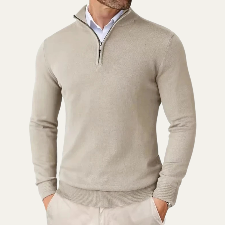 Elmwood | Herre kvart lynlås strikket Mock Neck trøje