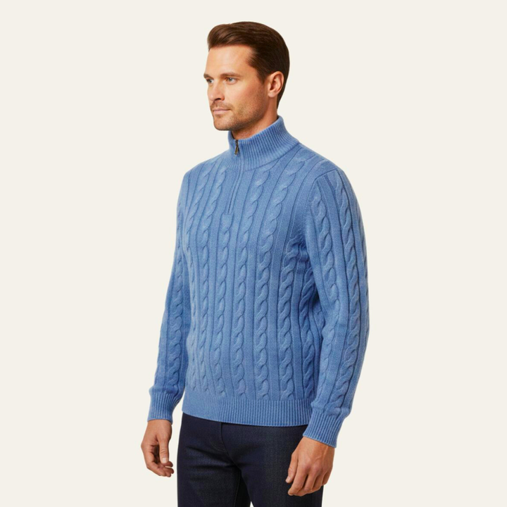 Genève Old Money halv lynlås trøje til mænd - 100% merino uld
