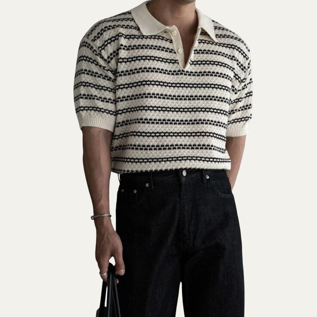 Freja Andersen | Herre nedfaldskrave stribet strik poloshirt
