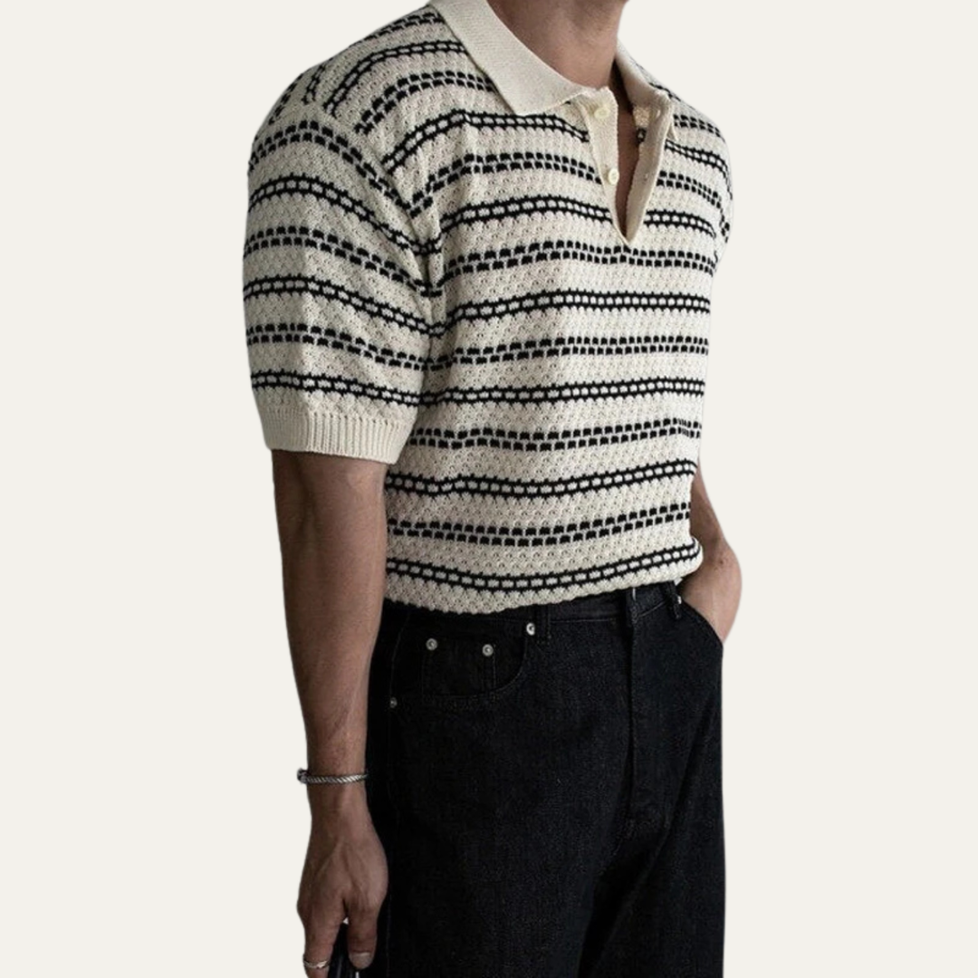 Freja Andersen | Herre nedfaldskrave stribet strik poloshirt