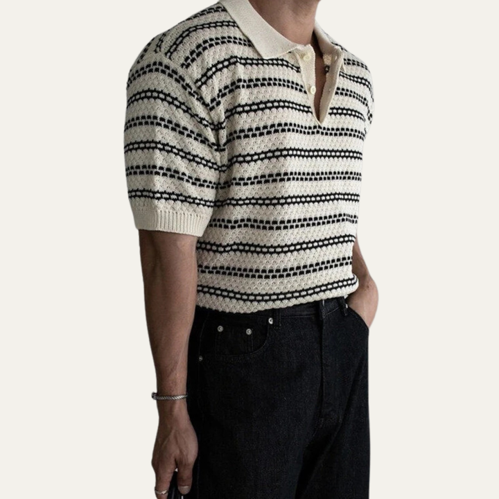 Freja Andersen | Herre nedfaldskrave stribet strik poloshirt