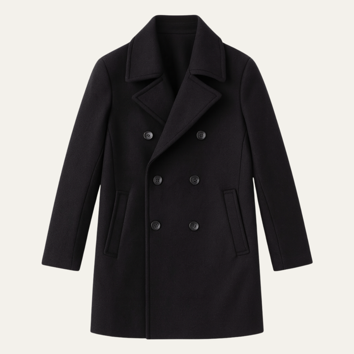 Freja Andersen | Herre varm vinter dobbeltknappet uld Peacoat - sort