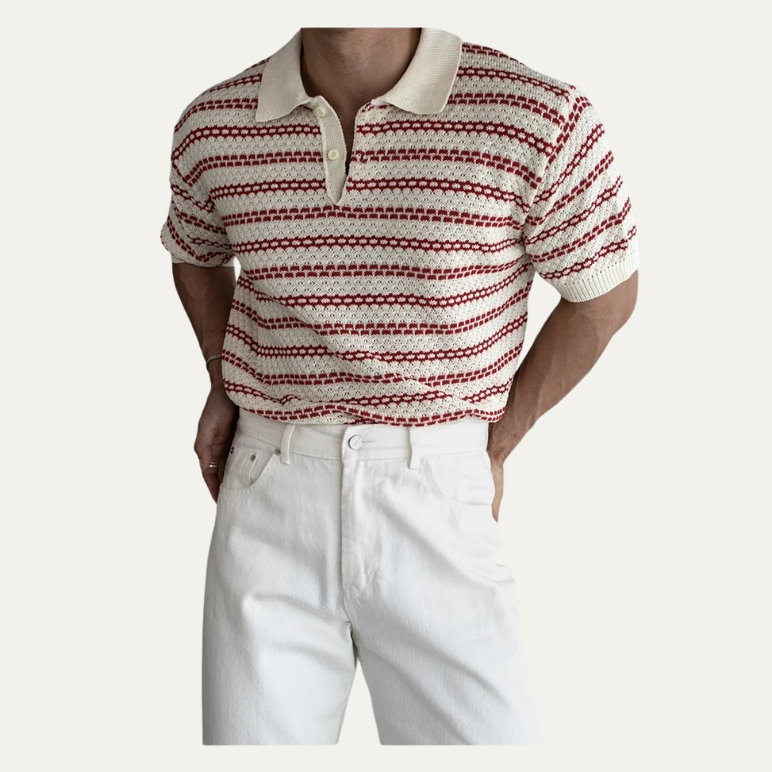 Freja Andersen | Herre nedfaldskrave stribet strik poloshirt