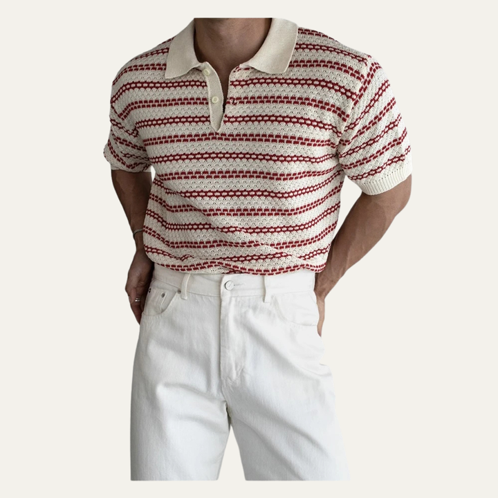Freja Andersen | Herre nedfaldskrave stribet strik poloshirt