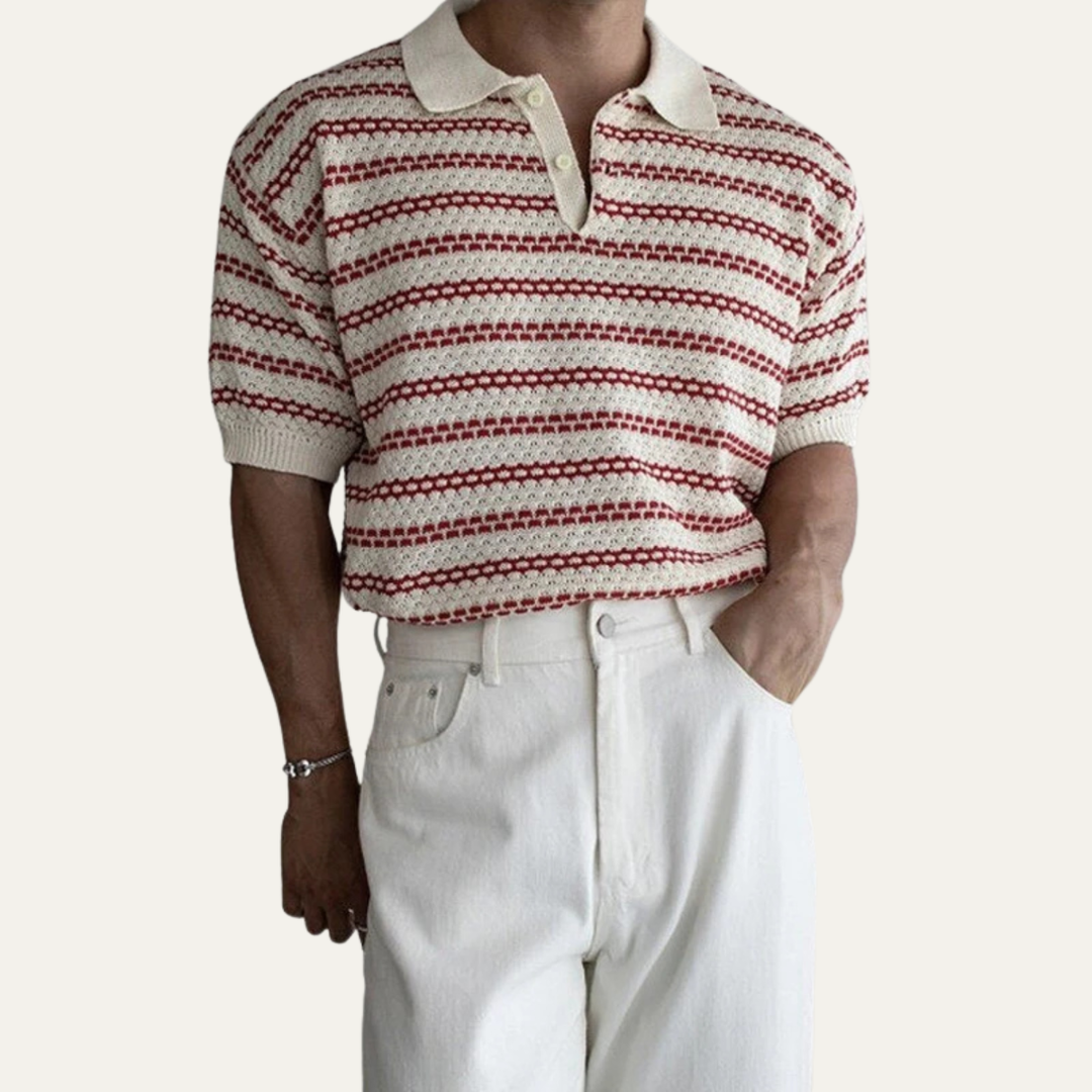 Freja Andersen | Herre nedfaldskrave stribet strik poloshirt