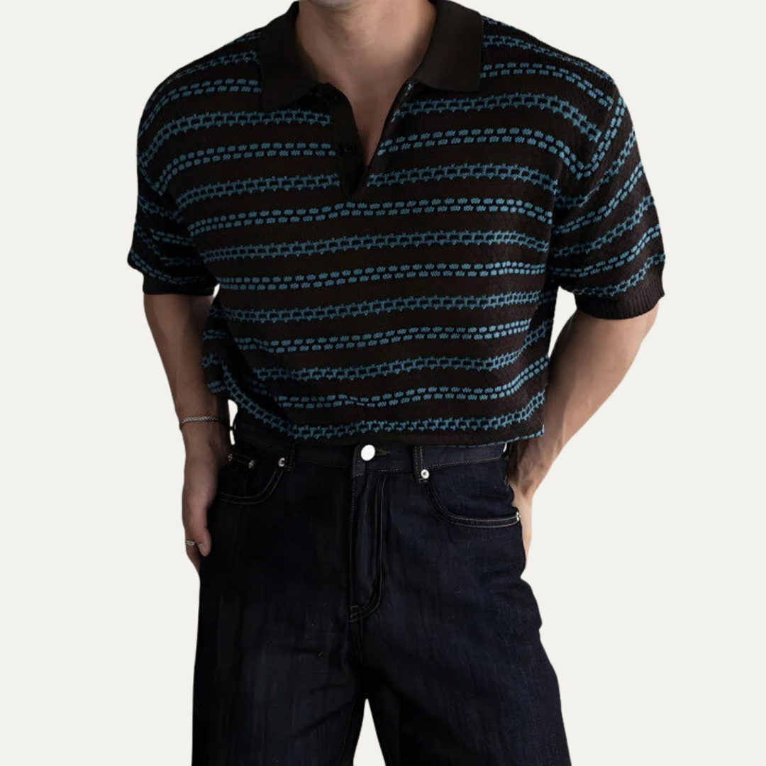 Freja Andersen | Herre nedfaldskrave stribet strik poloshirt