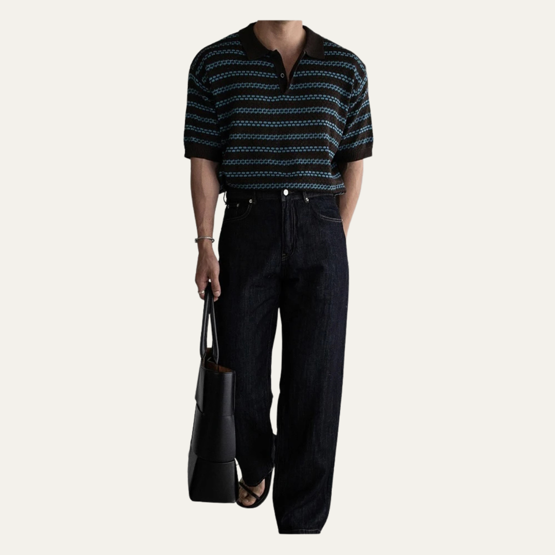 Freja Andersen | Herre nedfaldskrave stribet strik poloshirt