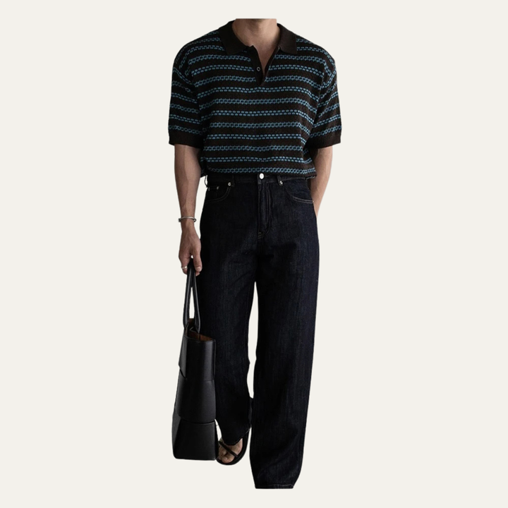 Freja Andersen | Herre nedfaldskrave stribet strik poloshirt