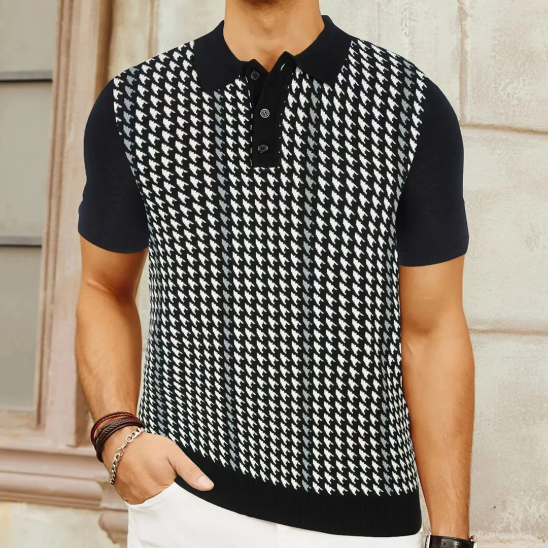 Freja Andersen | Herre Contrast Pattern strik poloshirt
