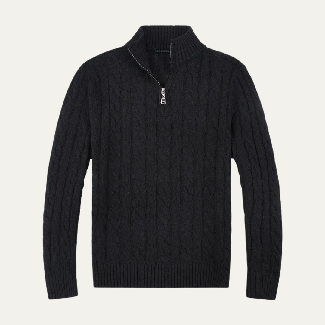 Genève Old Money halv lynlås trøje til mænd - 100% merino uld