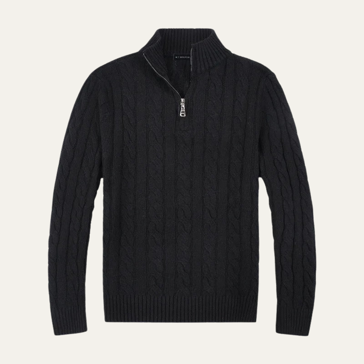 Genève Old Money halv lynlås trøje til mænd - 100% merino uld