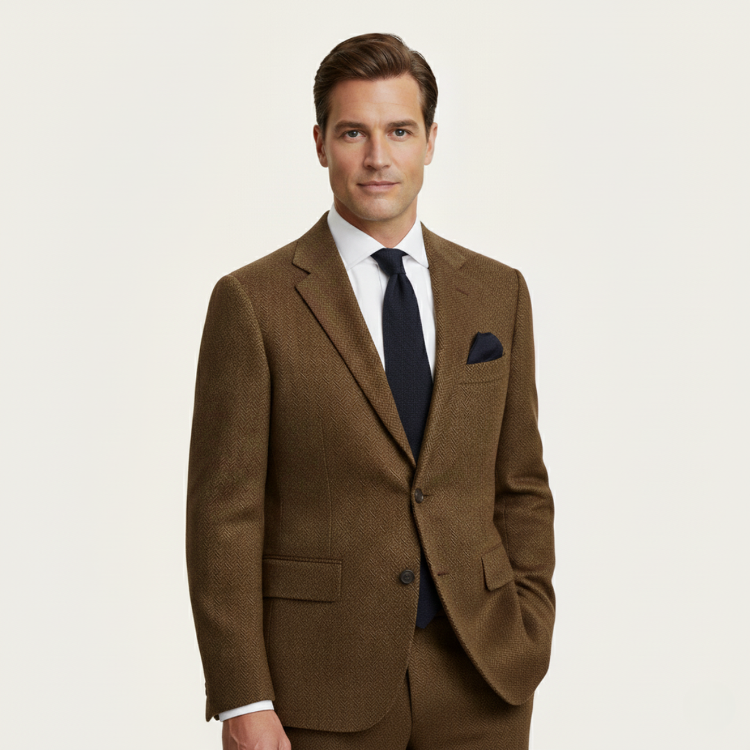 Freja Andersen | Herre brun stilren afslappet tweed blazer frakke