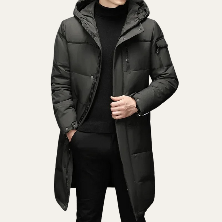 Freja Andersen | Herre Thermal Longline sort puffer frakke med Hood