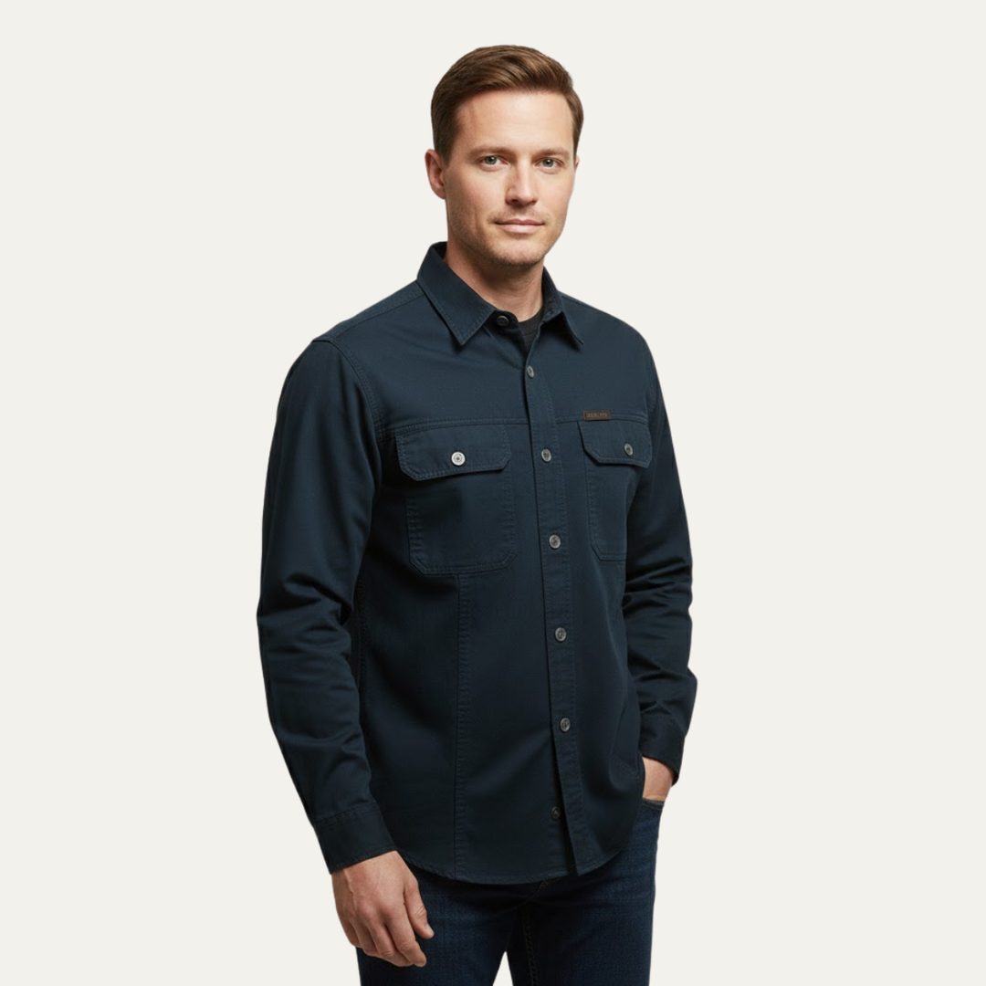 Cedarfield | Herre ensfarvet Multi Pocket blød Cargo skjorte